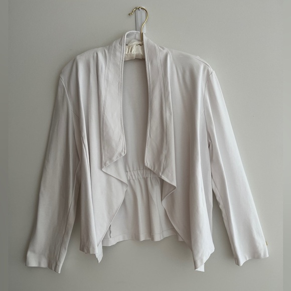 CHICO’S Open Front Waterfall Collar White Jacket Blazer Elastic Back Detail - Picture 8 of 15